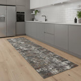 8' Ivory Gray And Orange Abstract Runner Rug