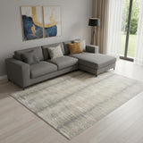 8' X 10' Gray And Gold Abstract Area Rug With Fringe