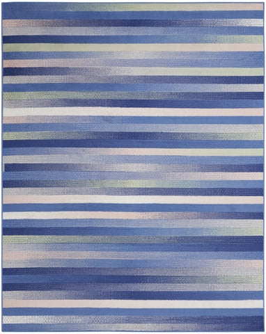 7' X 10' Ivory Tan and Blue Abstract Distressed Non Skid Area Rug