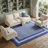 7' X 10' Ivory and Navy Blue Geometric Distressed Non Skid Area Rug