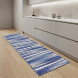8' Ivory Tan and Blue Abstract Distressed Non Skid Runner Rug