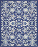 7' X 10' Navy Blue Ivory and Beige Floral Distressed Non Skid Area Rug