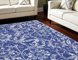 7' X 10' Ivory and Navy Blue Floral Distressed Non Skid Area Rug