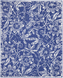 7' X 10' Ivory and Navy Blue Floral Distressed Non Skid Area Rug