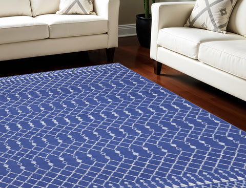 7' X 10' Navy Blue and Ivory Moroccan Distressed Non Skid Area Rug