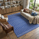 7' X 10' Navy Blue and Ivory Moroccan Distressed Non Skid Area Rug