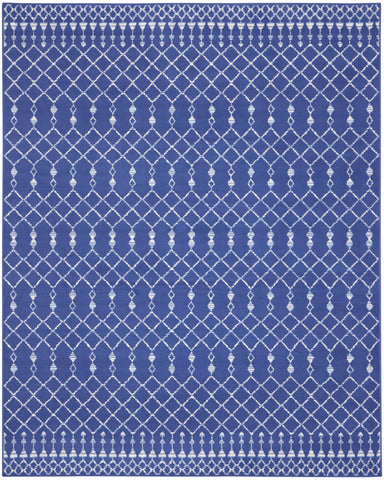 7' X 10' Navy Blue and Ivory Moroccan Distressed Non Skid Area Rug