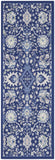 8' Navy Blue Ivory and Beige Floral Distressed Non Skid Runner Rug