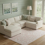 7' X 10' Pink And Ivory Tropical Floral Distressed Area Rug