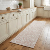 8' Pink and Ivory Tropical Floral Distressed Non Skid Runner Rug
