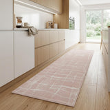 8' Pink and Ivory Abstract Distressed Non Skid Runner Rug