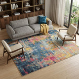 7' X 10' Blue and Yellow Abstract Power Loom Area Rug