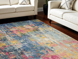 7' X 10' Blue and Yellow Abstract Power Loom Area Rug