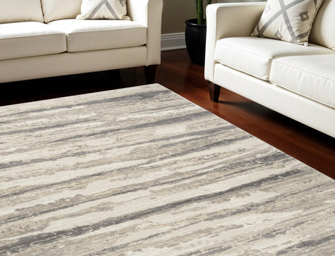 6' X 9' Ivory Black and Gray Abstract Non Skid Area Rug