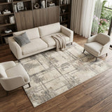 6' X 9' Ivory Black and Gray Abstract Non Skid Area Rug