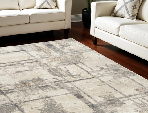 6' X 9' Ivory Black and Gray Abstract Non Skid Area Rug
