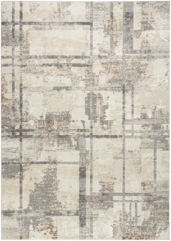 6' X 9' Ivory Black and Gray Abstract Non Skid Area Rug
