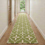 10' Light Green And Off White Floral Runner Rug