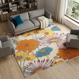 8' X 10' Ivory Blue and Orange Floral Power Loom Area Rug