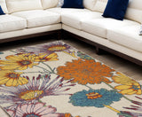 8' X 10' Ivory Blue and Orange Floral Power Loom Area Rug