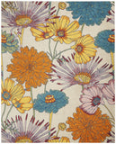 8' X 10' Ivory Blue and Orange Floral Power Loom Area Rug