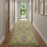 10' Green And Red Floral Runner Rug