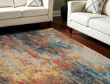 7' X 10' Blue Ivory and Orange Abstract Non Skid Area Rug