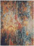 7' X 10' Blue Ivory and Orange Abstract Non Skid Area Rug