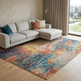 7' X 10' Blue Ivory and Orange Abstract Non Skid Area Rug