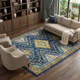 8' X 10' Blue and Yellow Oriental Power Loom Area Rug