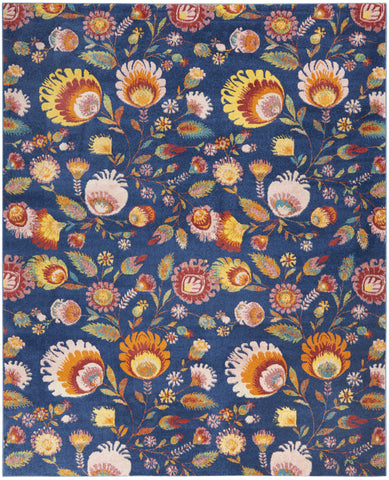 8' X 10' Navy Blue Floral Power Loom Area Rug