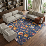 8' X 10' Navy Blue Floral Power Loom Area Rug