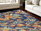 8' X 10' Navy Blue Floral Power Loom Area Rug