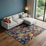 8' X 10' Navy Blue Floral Power Loom Area Rug