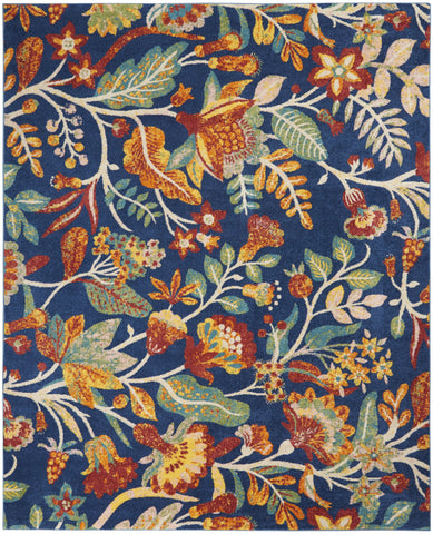 8' X 10' Navy Blue Floral Power Loom Area Rug