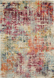 7' X 10' Ivory Red and Pink Abstract Distressed Non Skid Area Rug