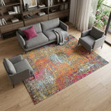 7' X 10' Blue and Orange Abstract Non Skid Area Rug