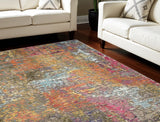 7' X 10' Blue and Orange Abstract Non Skid Area Rug