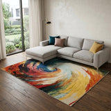 7' X 10' Ivory Blue and Orange Abstract Non Skid Area Rug