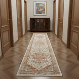 10' Rust And Ivory Floral Distressed Runner Rug