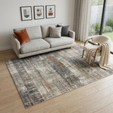 5' X 7' Ivory Gray and Golden Brown Abstract Area Rug
