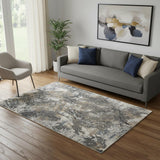 5' X 7' Ivory Gray And Orange Abstract Area Rug