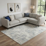 8' X 10' Ivory Blue And Gray Abstract Distressed Area Rug