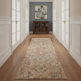 10' Rust Ivory And Blue Geometric Distressed Runner Rug