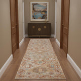 10' Rust Ivory And Blue Geometric Distressed Runner Rug