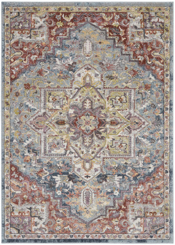 4' X 6' Blue and Red Floral Distressed Area Rug