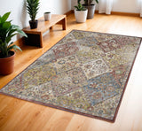 4' X 6' Green and Ivory Floral Distressed Area Rug