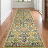 12' Green And Red Medallion Runner Rug
