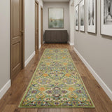 12' Green And Red Medallion Runner Rug