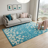 5' X 7' Turquoise and Cream Floral Area Rug